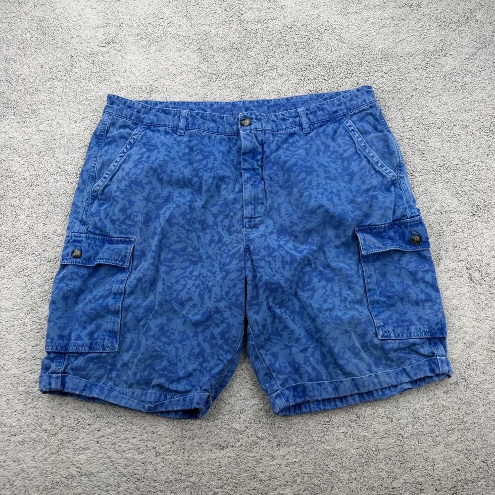 Lacoste Cargo Shorts Men 36 Blue Abstract Leaf All Over Print Crocodile Logo Y2K